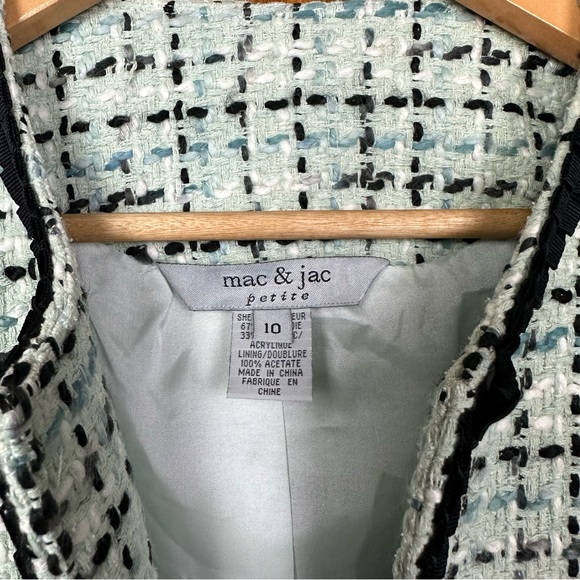 Mac & Jac Anthropologie Tweed Jacket Blazer Black Ribbon Trims Women Medium - Picture 7 of 12